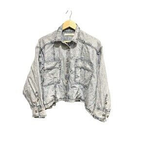 We The Free Back To You Free People Denim Shacket Jacket Size Small Boho BLue